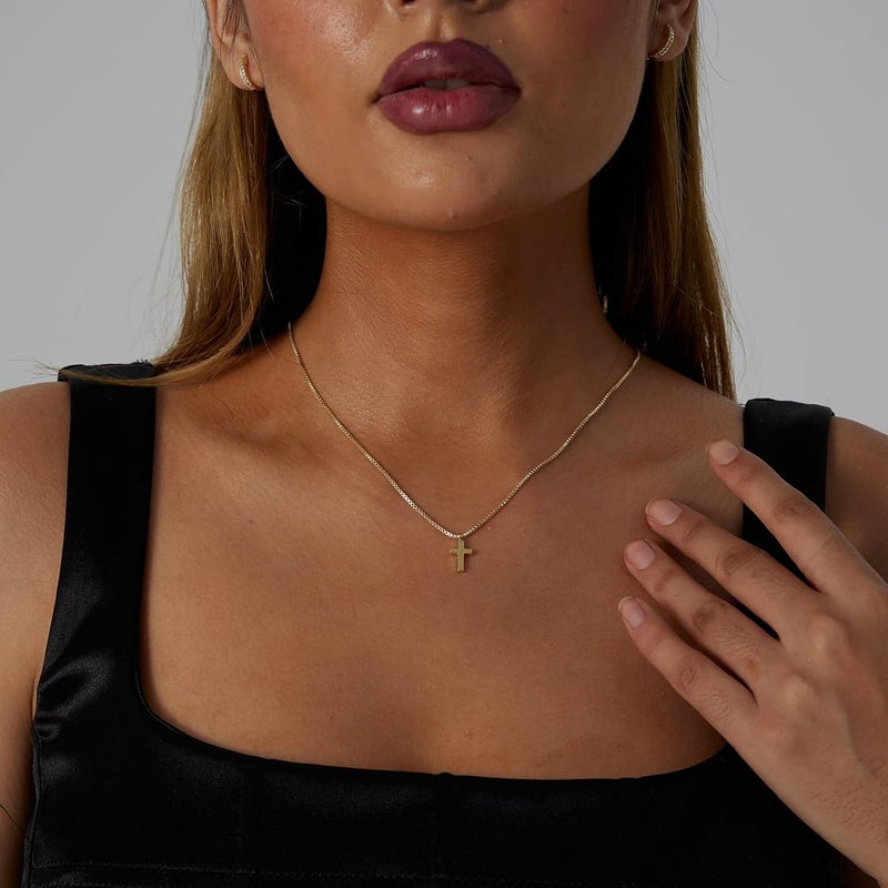 VIROMY Gold Cross Necklace for Women 14K Gold Plated Cute Sidways Cross Pendant Choker Necklaces Simple Trendy Everyday Jewelry for Women - Image 2
